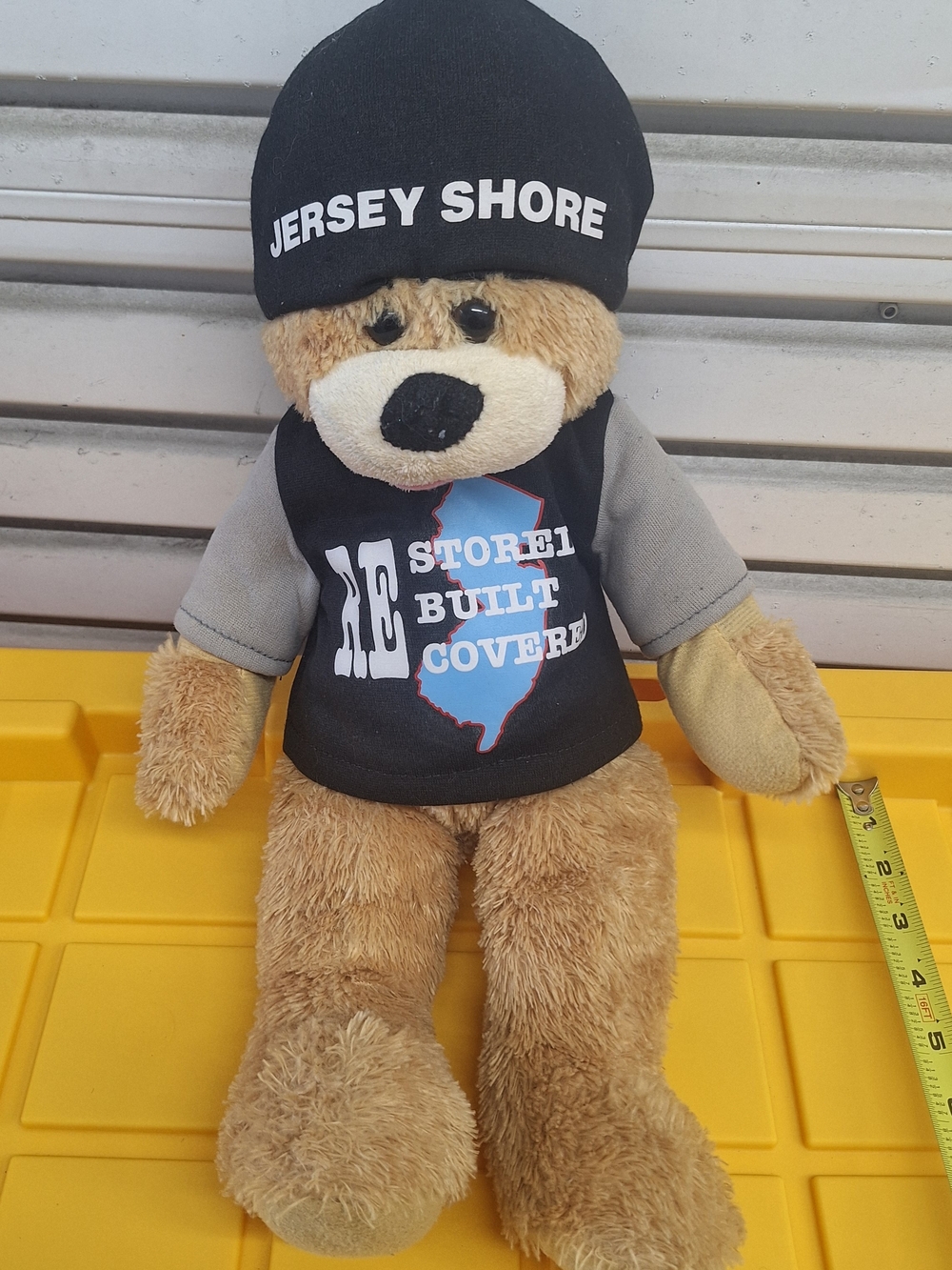 Jersey Shore Tan Plush Bear with Black Beanie
